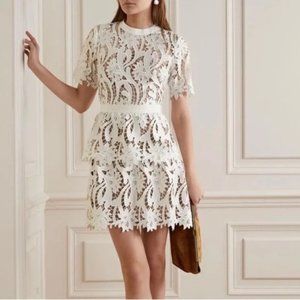 SELF-PORTRAIT Grosgrain-trimmed guipure lace mini dress